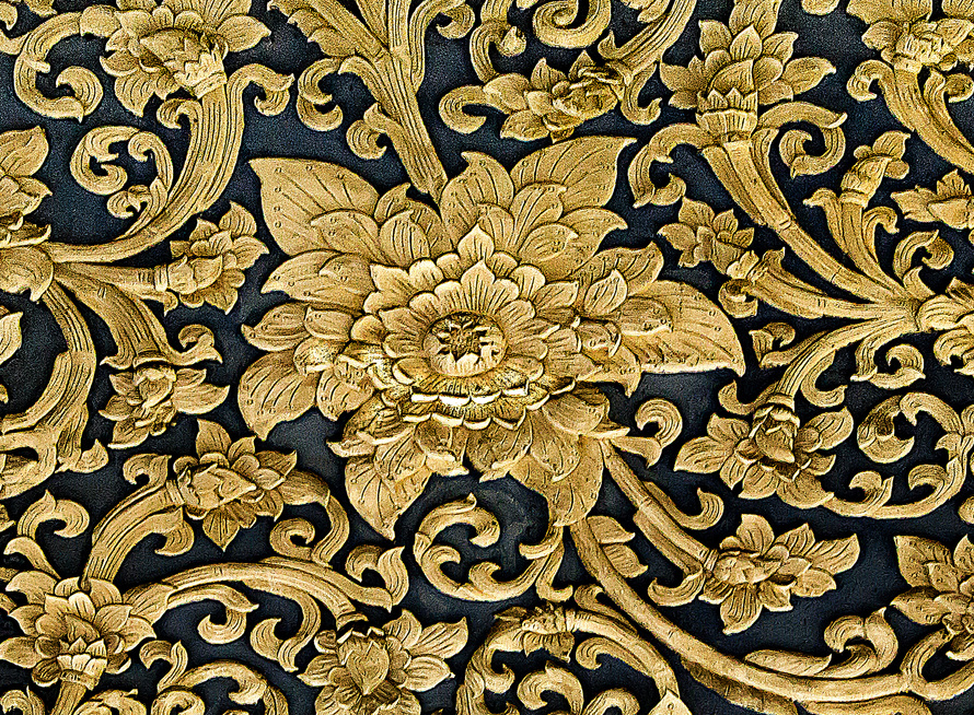 Old carving wood ornament of flower pattern thai style